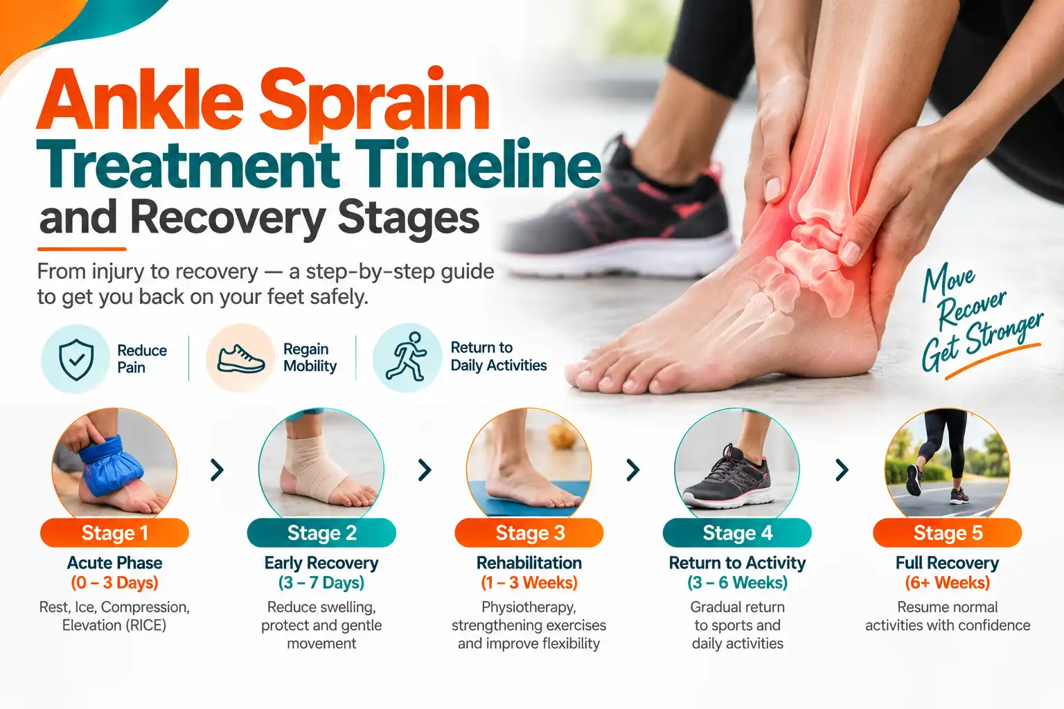 Physiotherapist assessing ankle movement during sprain recovery