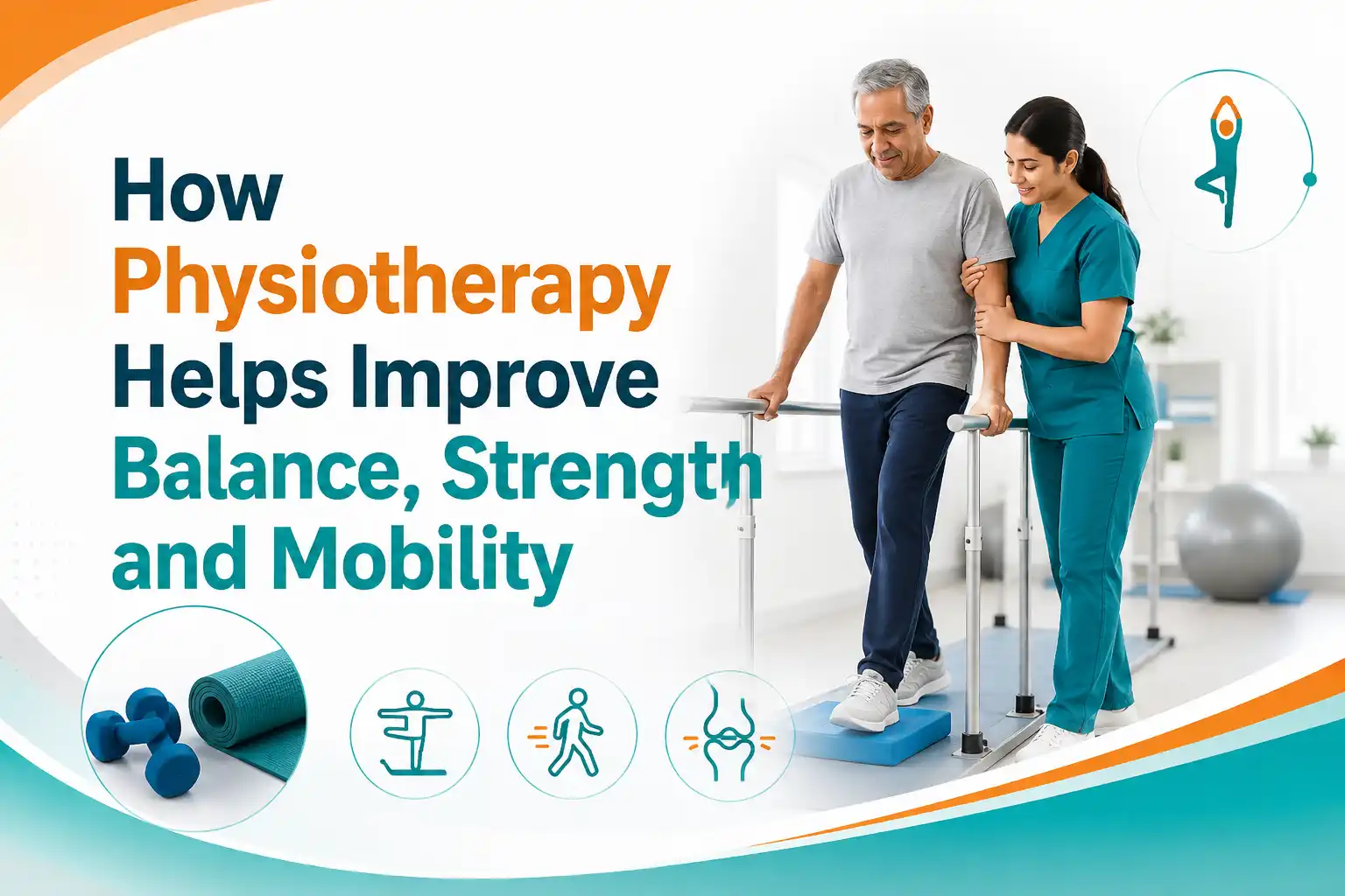 Physiotherapist helping patient with balance and mobility exercises during rehabilitation session