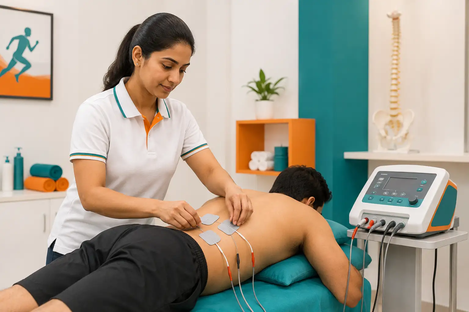 IFT electrotherapy machine with electrode pads used for physiotherapy pain relief