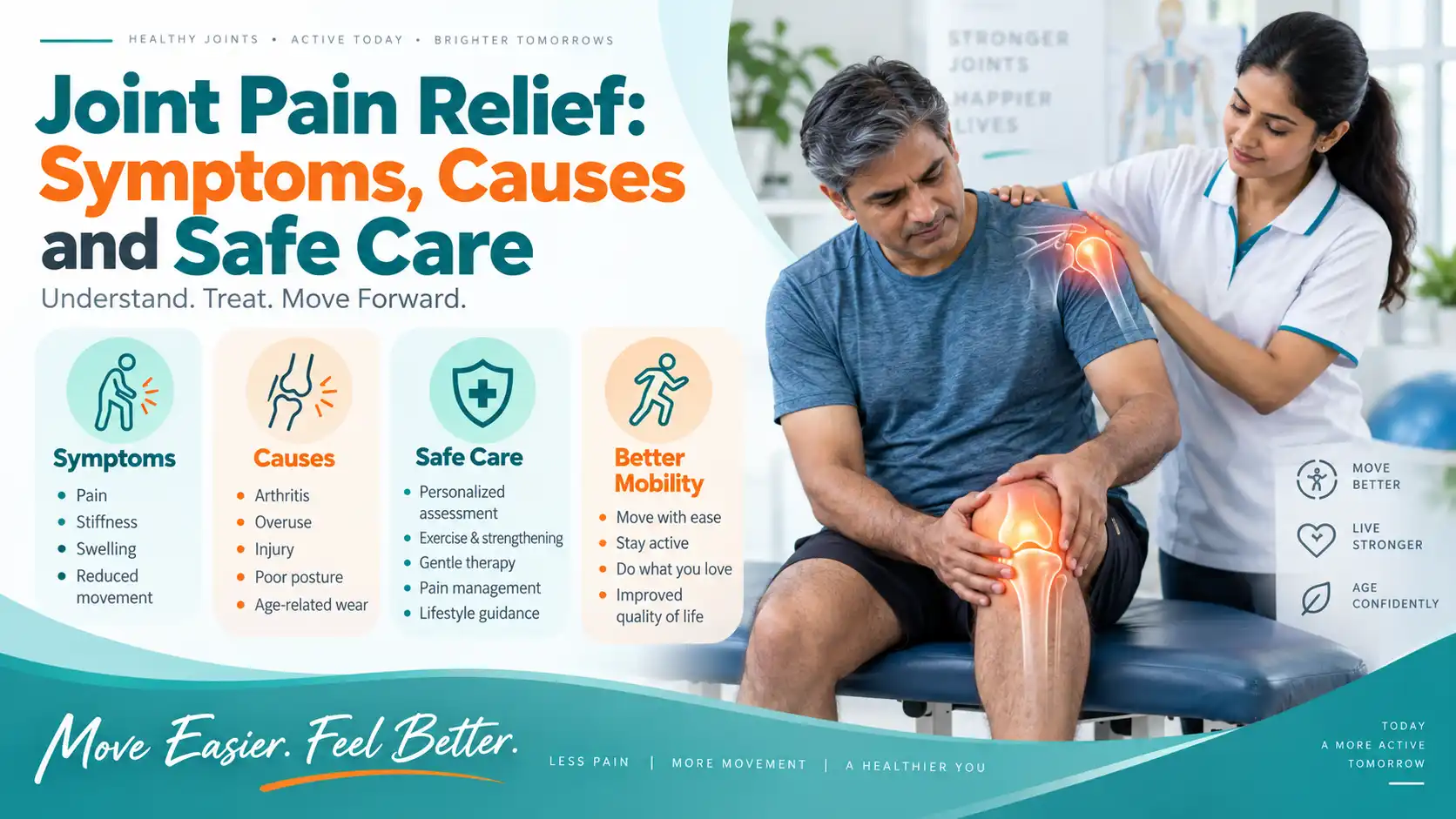 Physiotherapist assessing an adult patient with shoulder and hand joint pain