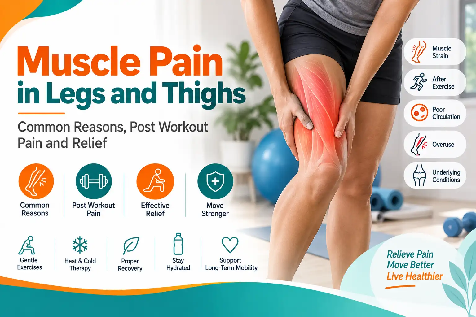 Physiotherapist assessing thigh and leg muscle pain in an adult patient